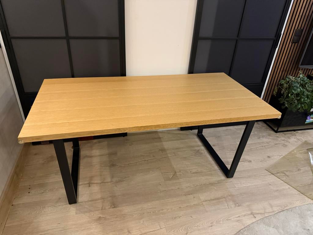 Eettafel 180x90 cm - Hout met Zwart Metalen Poten, Ophalen, 50 tot 100 cm, Zo goed als nieuw, 150 tot 200 cm