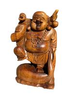 Hout handgemaakt Grote Happy boeddha beeld met kind, Gebruikt, Nvt particulier, Ophalen of Verzenden, Nvt particulier