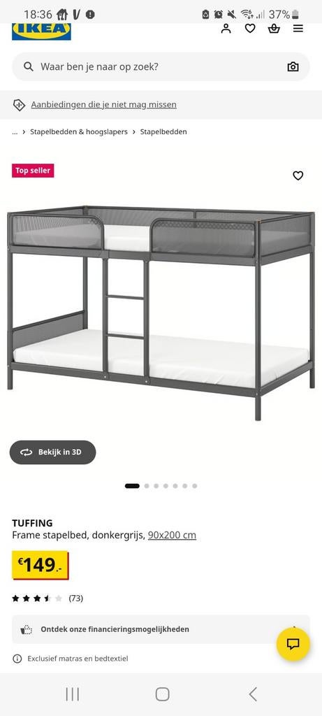Ikea stapelbed., 90 cm, 160 tot 180 cm, Tweepersoons, Ophalen of Verzenden