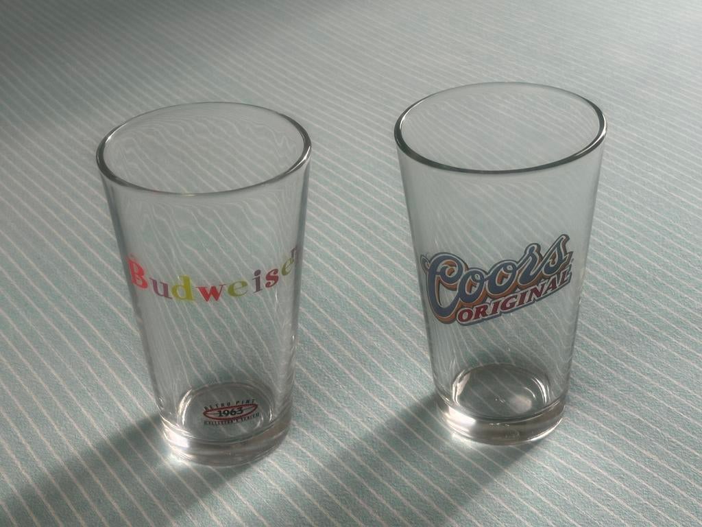 Budweiser 1963 & Coors Original bierglazen, Ophalen of Verzenden, Zo goed als nieuw, Glas of Glazen, Overige merken