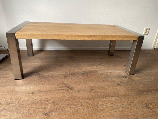 Massief eiken salontafel, Ophalen, 100 tot 150 cm, 50 tot 100 cm, Rechthoekig