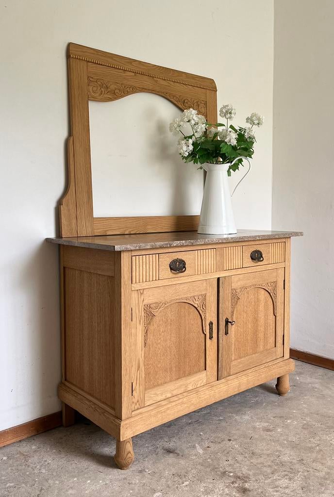 Eiken wasmeubel marmeren blad, vintage kastje dressoir, Huis en Inrichting, Kasten | Dressoirs, Ophalen, Gebruikt, Eikenhout, Nvt