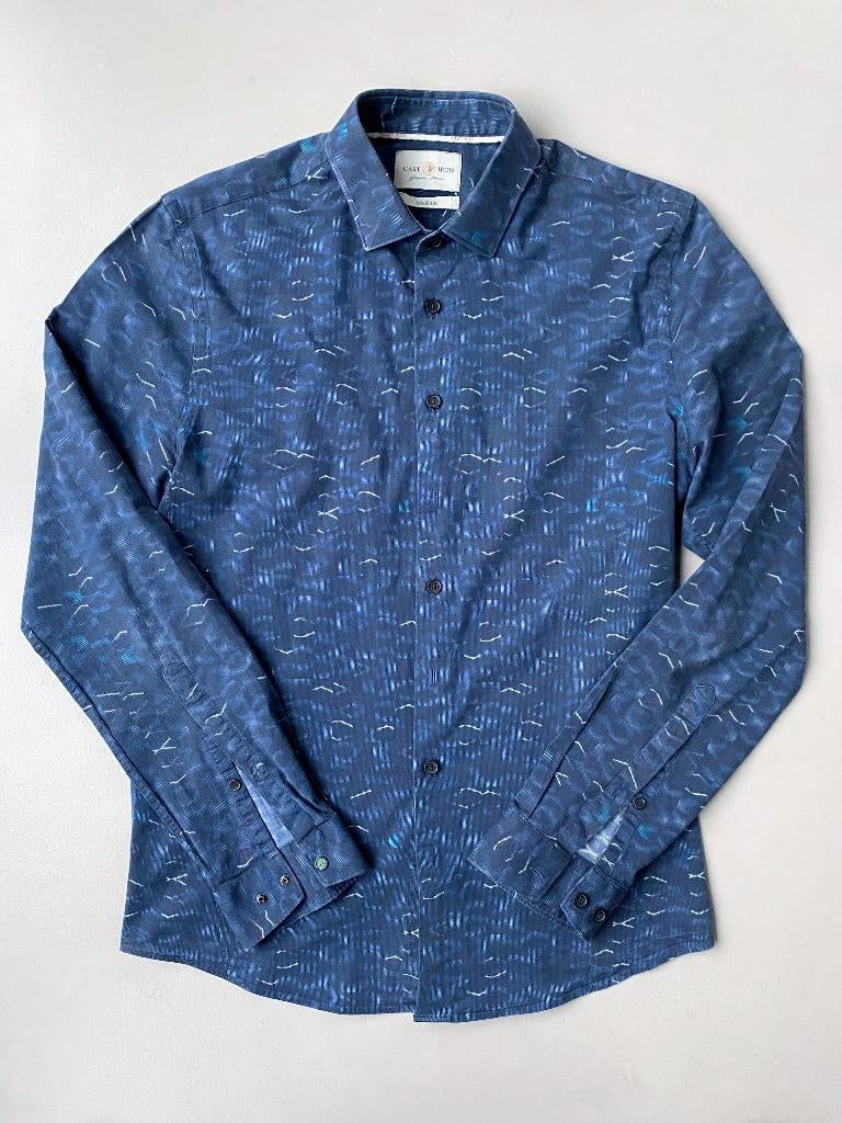 Cast Iron Overhemd, kl.blauw met allover print, mt.M, ZGAN, Blauw, Zo goed als nieuw, Cast Iron, Halswijdte 39/40 (M)