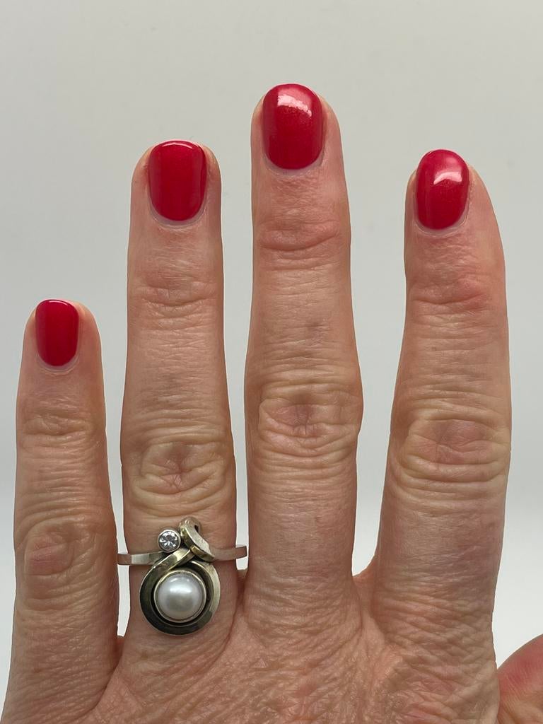 C932 Prachtige zilveren Rabinovich ring met parel maat 17,5, Sieraden, Tassen en Uiterlijk, Ophalen of Verzenden, X, Dame, Met parel