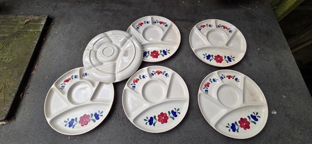 6 Boerenbont fondueborden, Gebruikt, Overige typen, Ophalen of Verzenden, Aardewerk