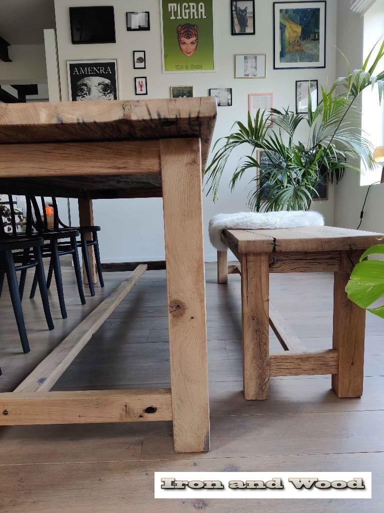 Oud eiken wagondelen kloostertafel op maat met evt bankje, Ophalen, Nieuw, Hout, Robuust, stoer, oud eiken, wagondelen, wagonplanken