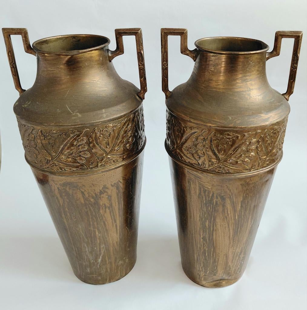 Antieke Vazen Set Art Deco Jugendstil Geel Koper/Messing, Ophalen of Verzenden