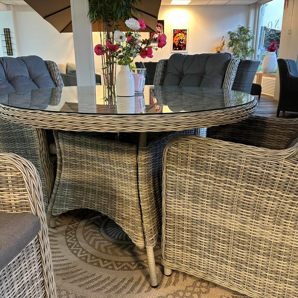 Mooie ronde Tuinset – Wicker – incl hoes & dikke kussens, Tuin en Terras, Verzenden, ., Zo goed als nieuw, .