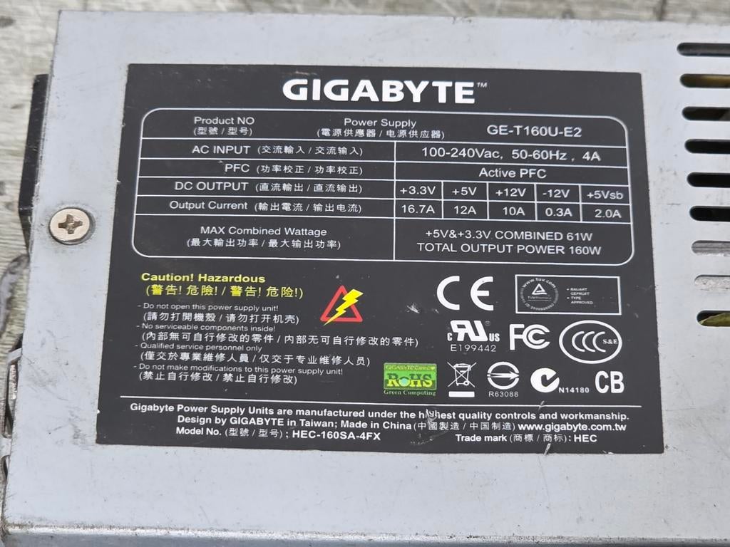 Gigabyte 160w max voeding psu power supply ge-t160u-e2, Ophalen of Verzenden, Gebruikt