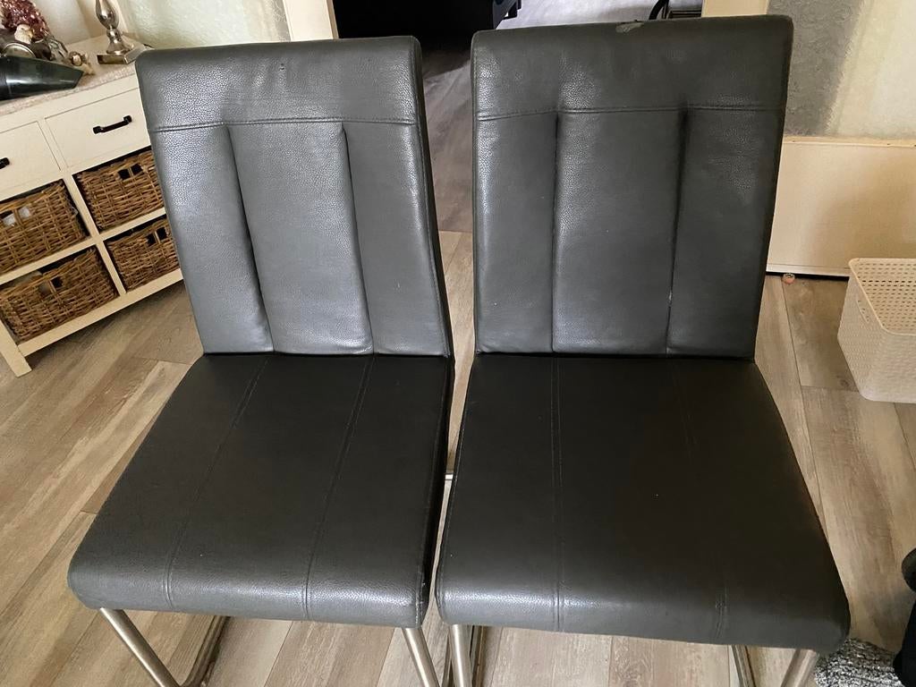 3 grijze eetkamerstoelen, Ophalen, Kunststof, Gebruikt, Drie