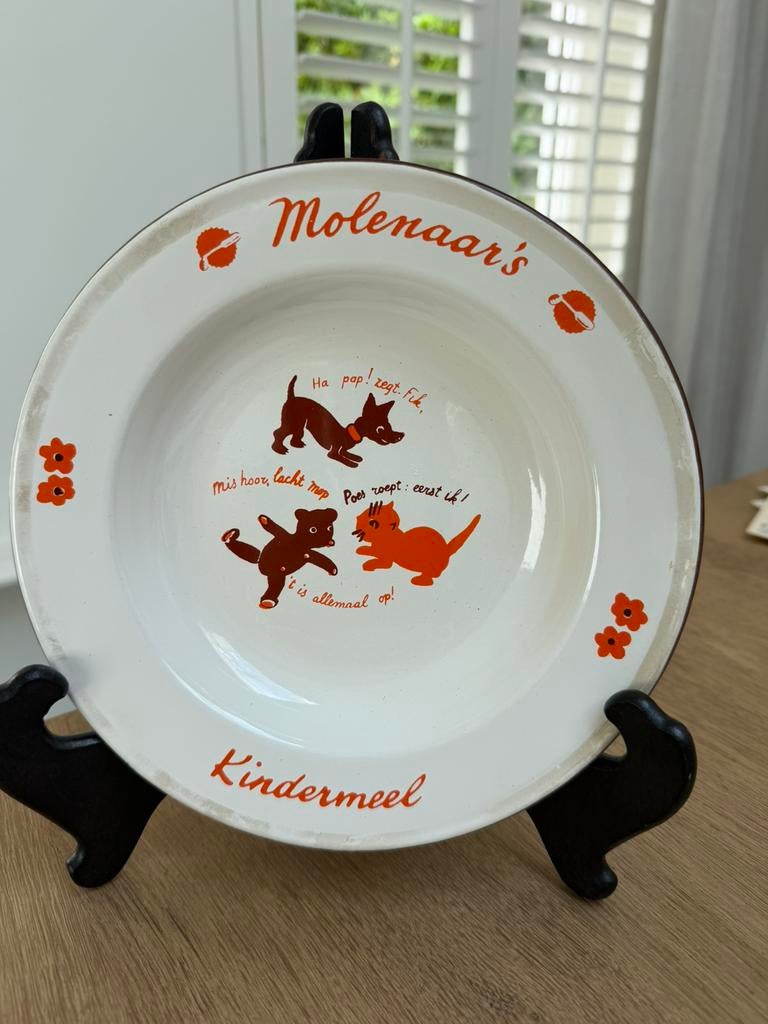 Vintage emaille Molenaar’s kindermeel bordje, Antiek en Kunst, Ophalen of Verzenden