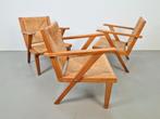 Set 3 art deco brutalist eiken hout fauteuil biezen ‘40, N, 75 tot 100 cm, N, 50 tot 75 cm