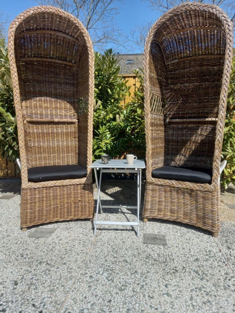 Rotan strandkorf  / strandstoel in nieuw staat., Huis en Inrichting, Ophalen, Twee, Bruin, Riet of Rotan