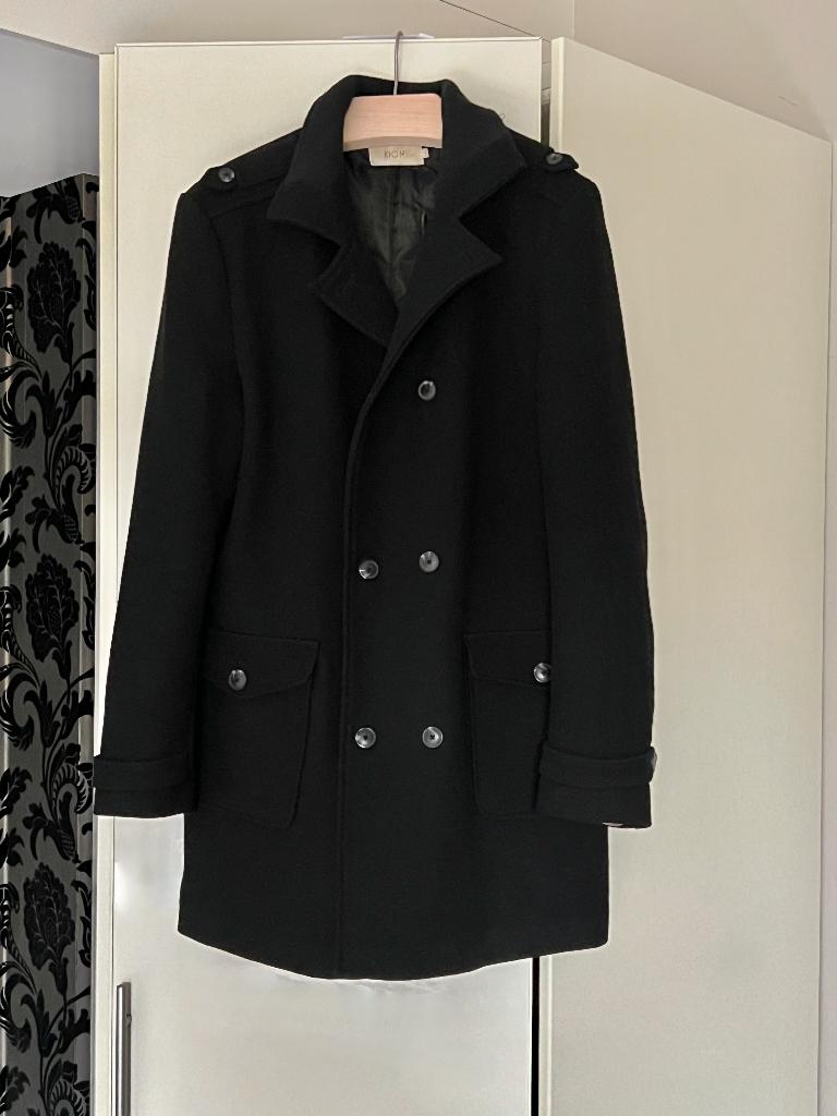 Zwart gevoerde wollen mantel; merk Kiomi; maat large, Zwart, Ophalen of Verzenden, Zo goed als nieuw, Maat 42/44 (L)