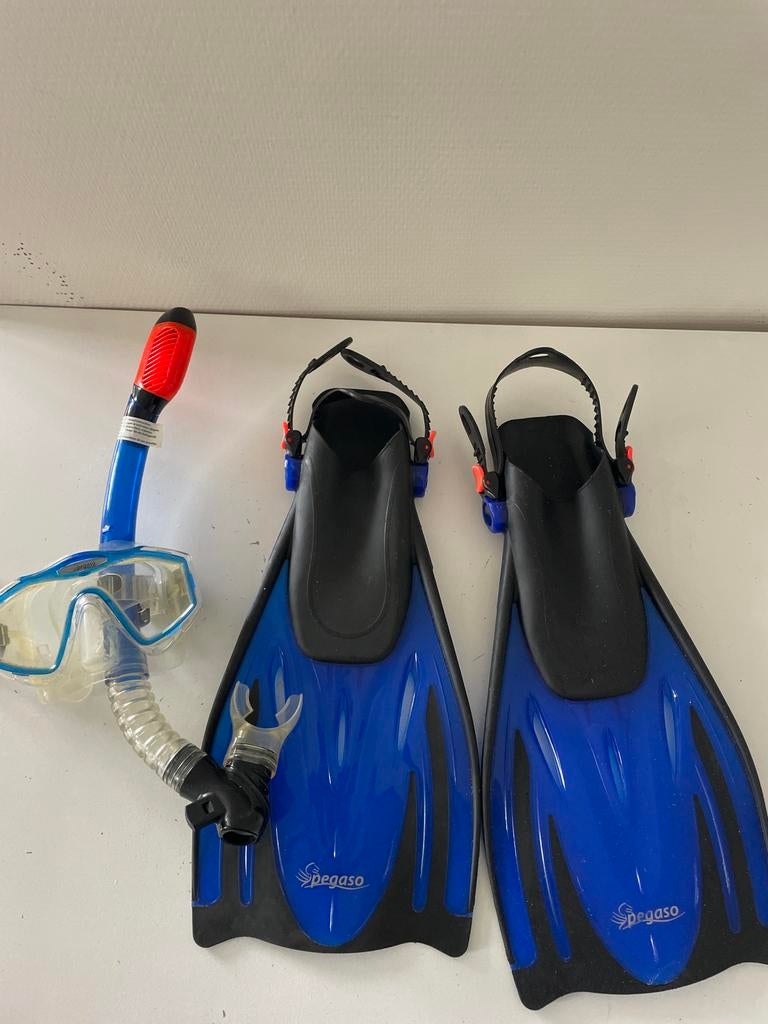 Duikbril, snorkel en zwemvliezen Pegaso, Ophalen of Verzenden, Gebruikt, Zwem- of Duikvliezen