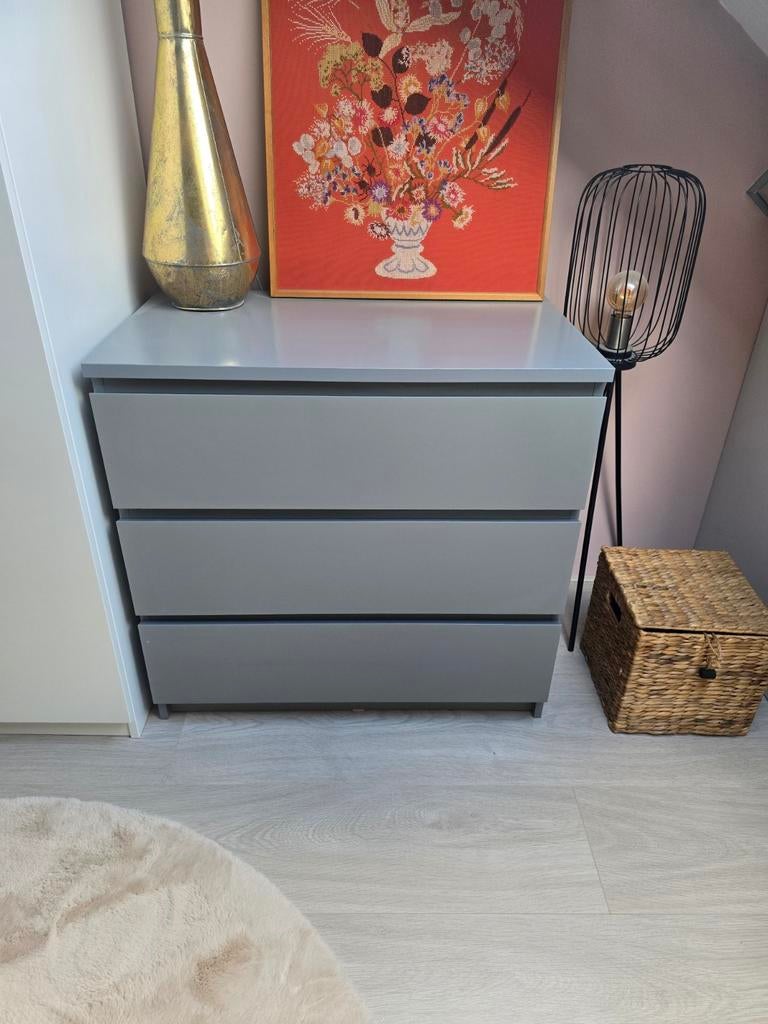 IKEA Malm ladekast met 3 lades - Grijs, 3 of 4 laden, Ophalen of Verzenden, Gebruikt