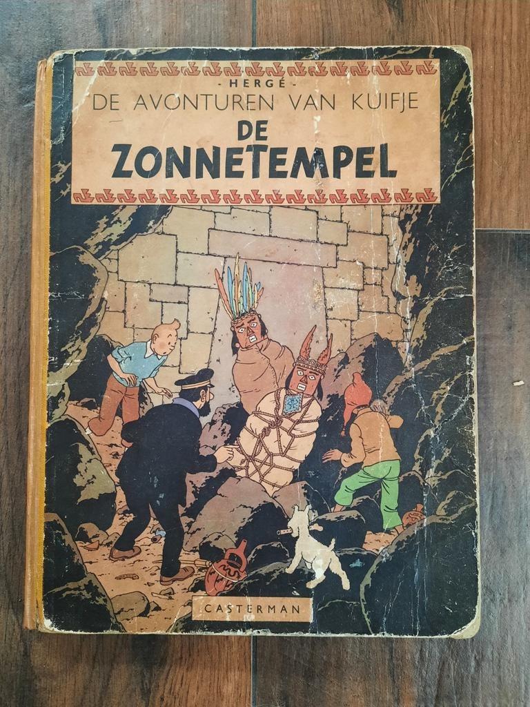 Kuifje en de zonnetempel hc 1e druk 1949, Gelezen, Eén stripboek, Ophalen of Verzenden, Hergé