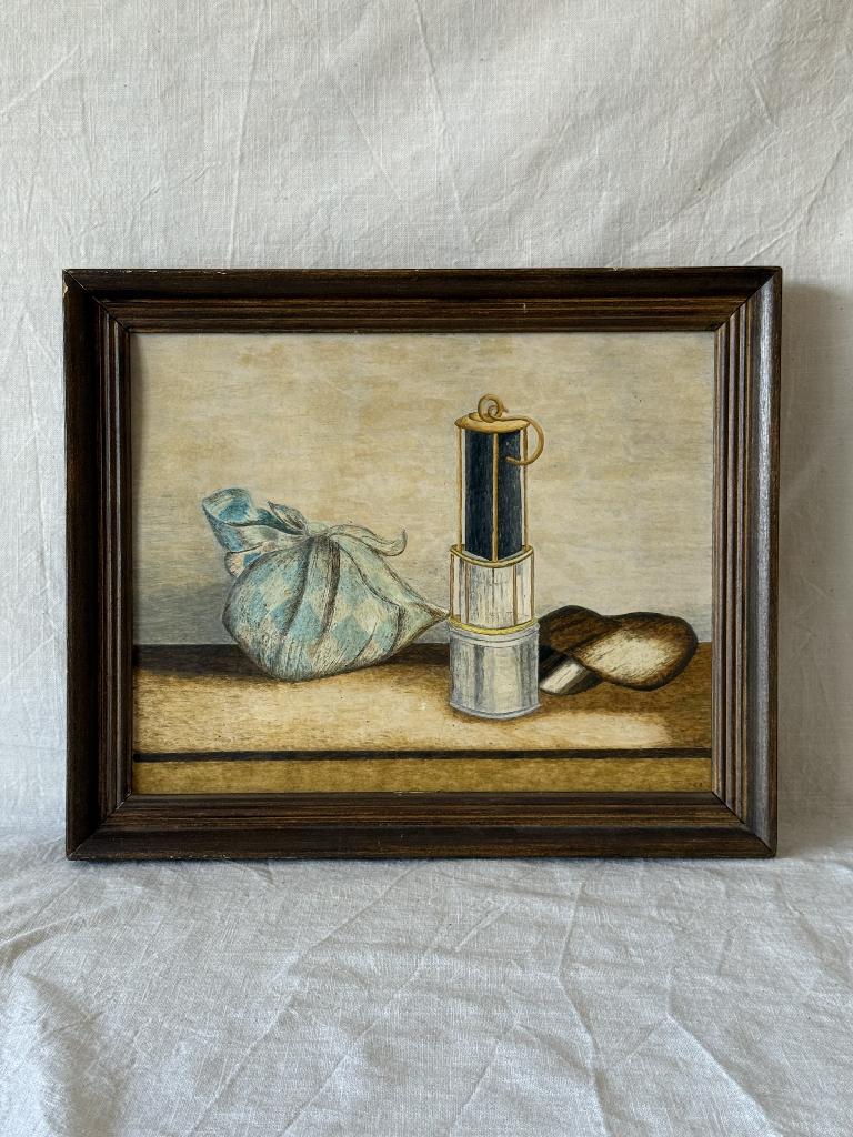 Vintage Stilleven Schilderij met Mijnlamp en Klompen, Antiek en Kunst, Kunst | Schilderijen | Klassiek, Ophalen of Verzenden