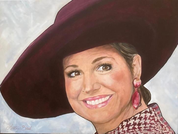 Maxima met hoed afm 80 x 60cm, Antiek en Kunst, Kunst | Schilderijen | Modern, Ophalen