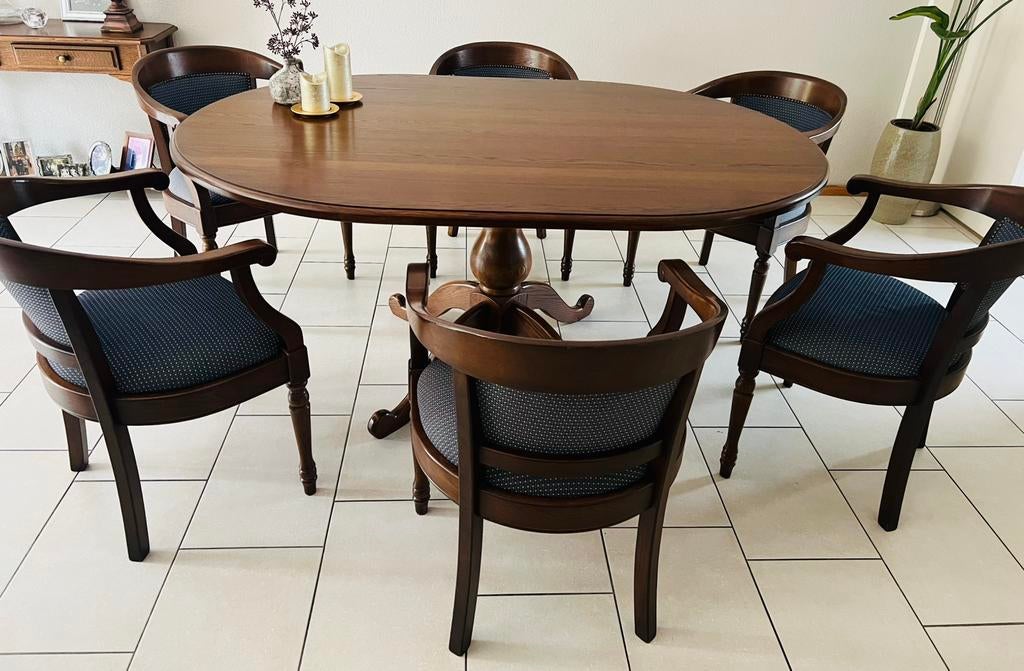 Eetkamer stoelen 6 x eiken klassiek, Ophalen, Gebruikt, Blauw, Klassiek