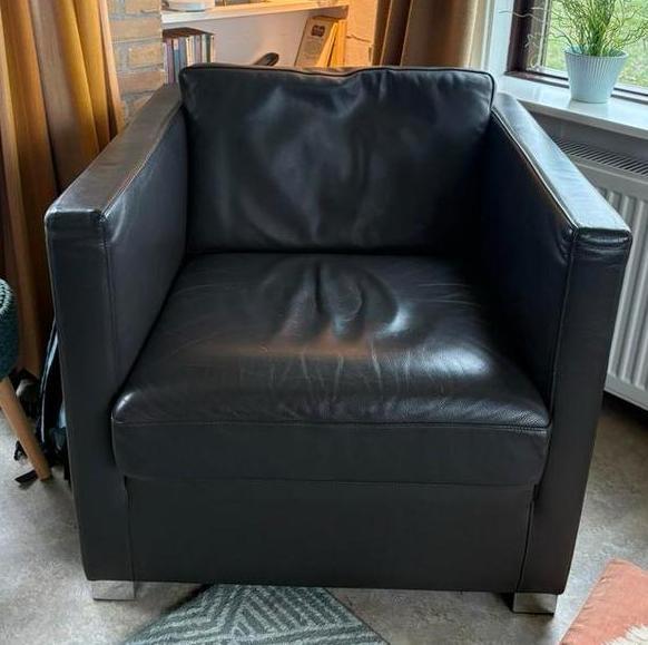 2 leren club fauteuils Wittmann, kubus donkerbruin, Huis en Inrichting, Stoelen, Zo goed als nieuw, Twee, Leer, Bruin, Ophalen