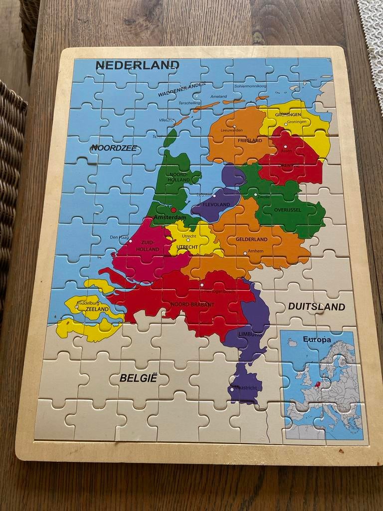 Houten Puzzel Nederland Provincies - Beschadigd, Ophalen, Gebruikt, Meer dan 50 stukjes, Van hout