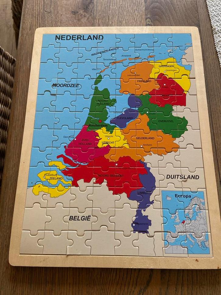 Houten Puzzel Nederland Provincies - Beschadigd, Kinderen en Baby's, Speelgoed | Kinderpuzzels, Gebruikt, 4 tot 6 jaar, Meer dan 50 stukjes