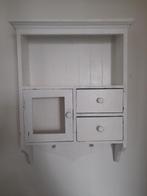 Brocante houten hangkastje met deurtje en 2 lades, Ophalen