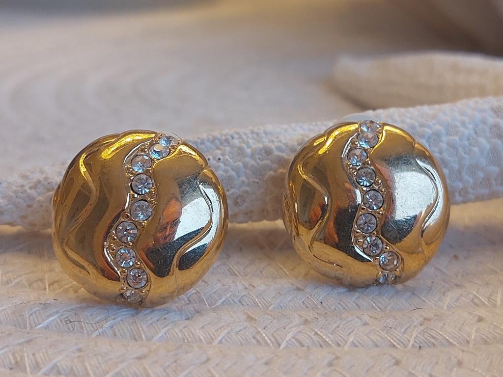 Vintage Napier Gouden Oorbellen met Kristallen - Clip-On, Sieraden, Tassen en Uiterlijk, Oorbellen, Overige materialen, Gebruikt