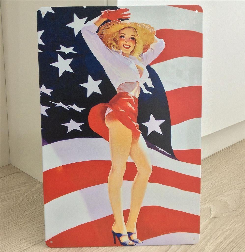USA PIN UP 50s Retro Girl Metalen Wandbord, Verzamelen, Ophalen of Verzenden, Overige typen