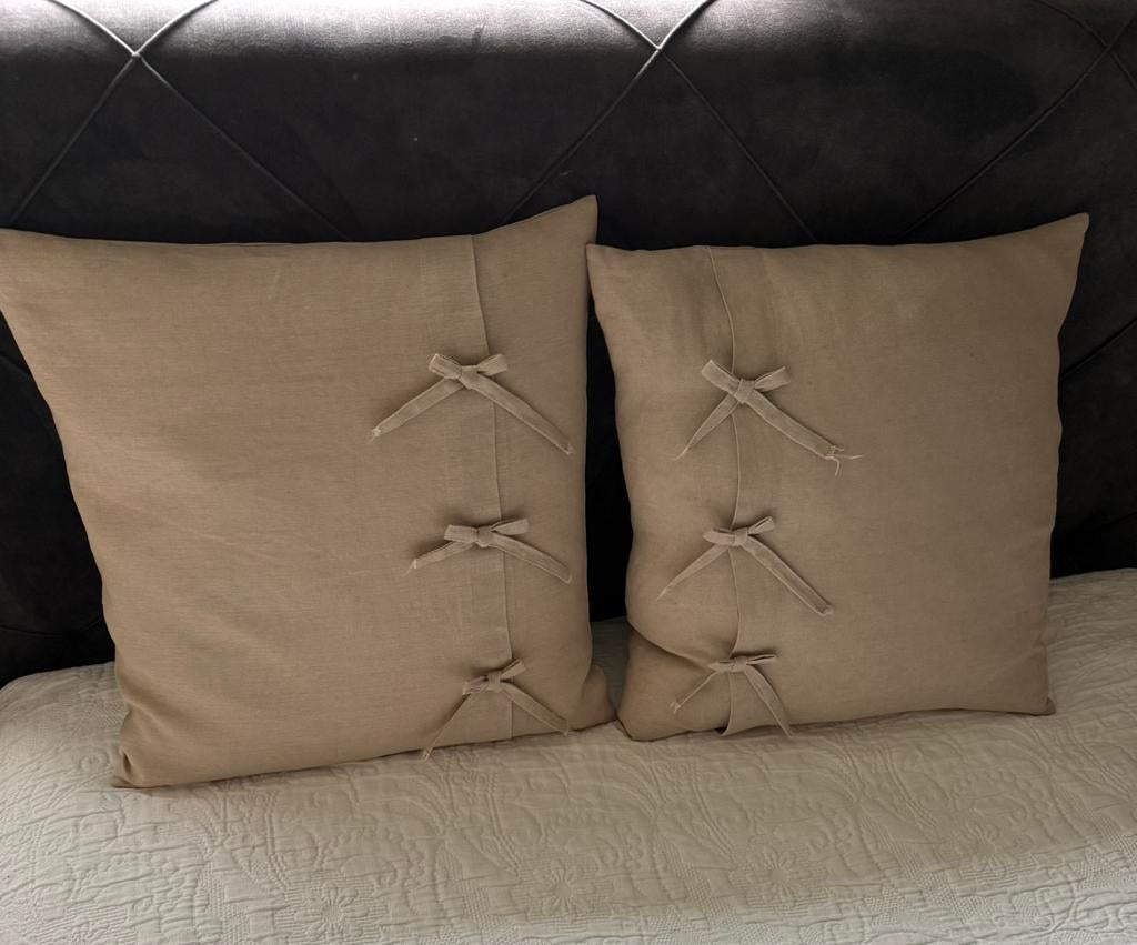 2 linnen sierkussens 50/50, Ophalen of Verzenden, Nieuw, Beige, Vierkant