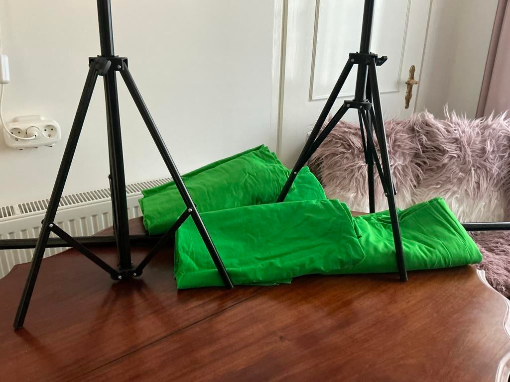 Groen Chromakey Doek met Statieven - Diverse Maten, Audio, Tv en Foto, Fotografie | Fotostudio en Toebehoren, Ophalen, Gebruikt