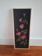 Vintage geborduurd schilderij met rozen, 70's, gallery wall, Ophalen of Verzenden