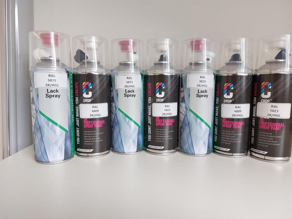 7x 2K Spuitlak/Autolak in diverse RAL kleuren, Doe-het-zelf en Verbouw, Verf, Beits en Lak, Ophalen of Verzenden