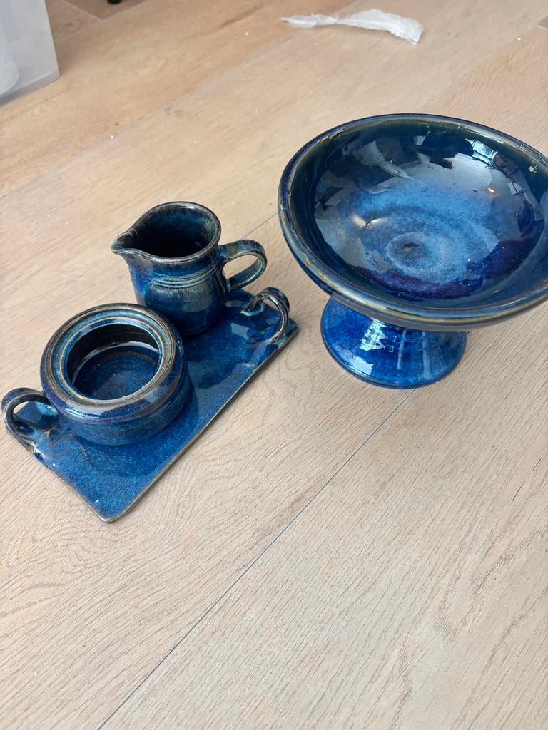 Vintage keramiek set Jan de Graaf – blauw – jaren ’70, Ophalen of Verzenden