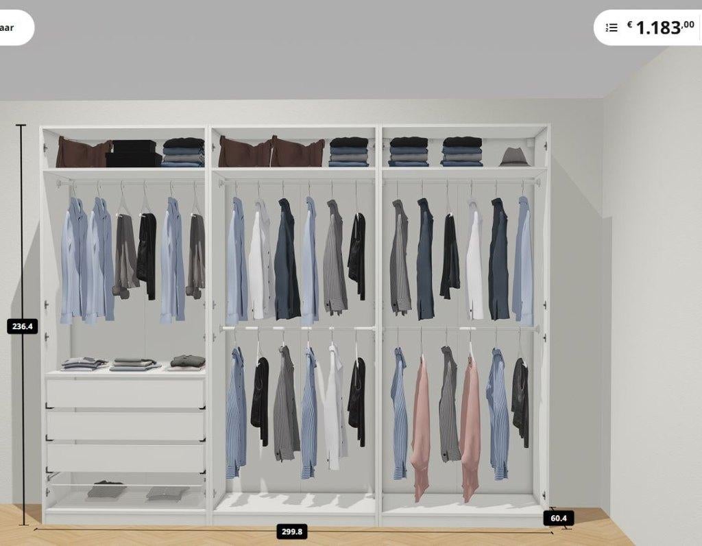 IKEA PAX Kledingkast 300x58x236 – Bezorgen & MontageOptie, Met deur(en), IKEA PAX, Gebruikt, 200 cm of meer