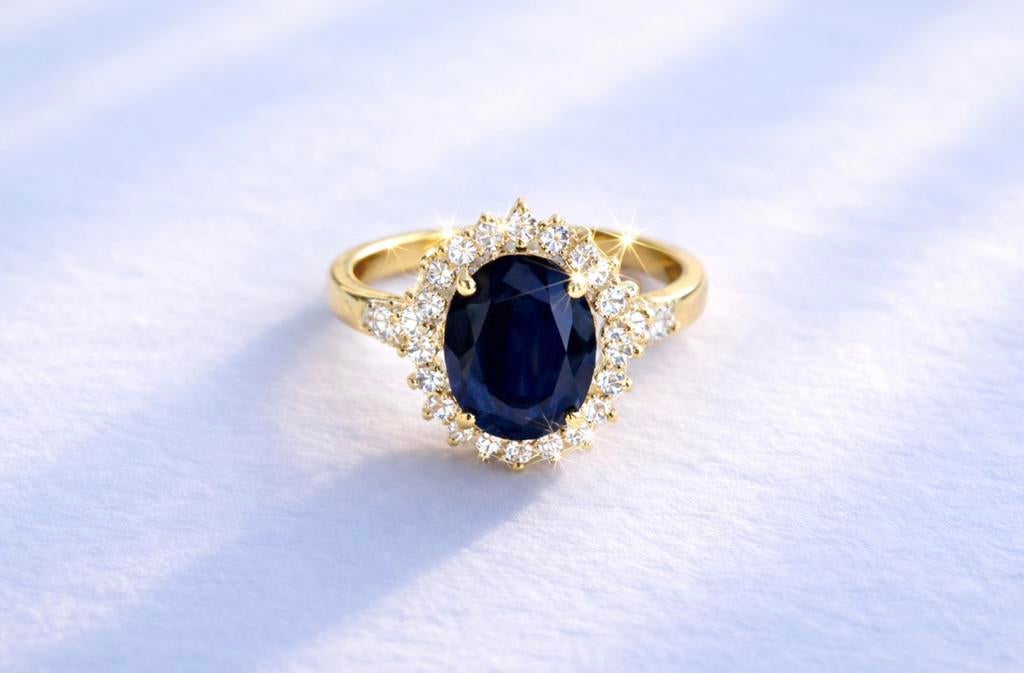 Ring goud met diamanten   en blauwe saffier, Nieuw, Ophalen of Verzenden, 17 tot 18, Dame