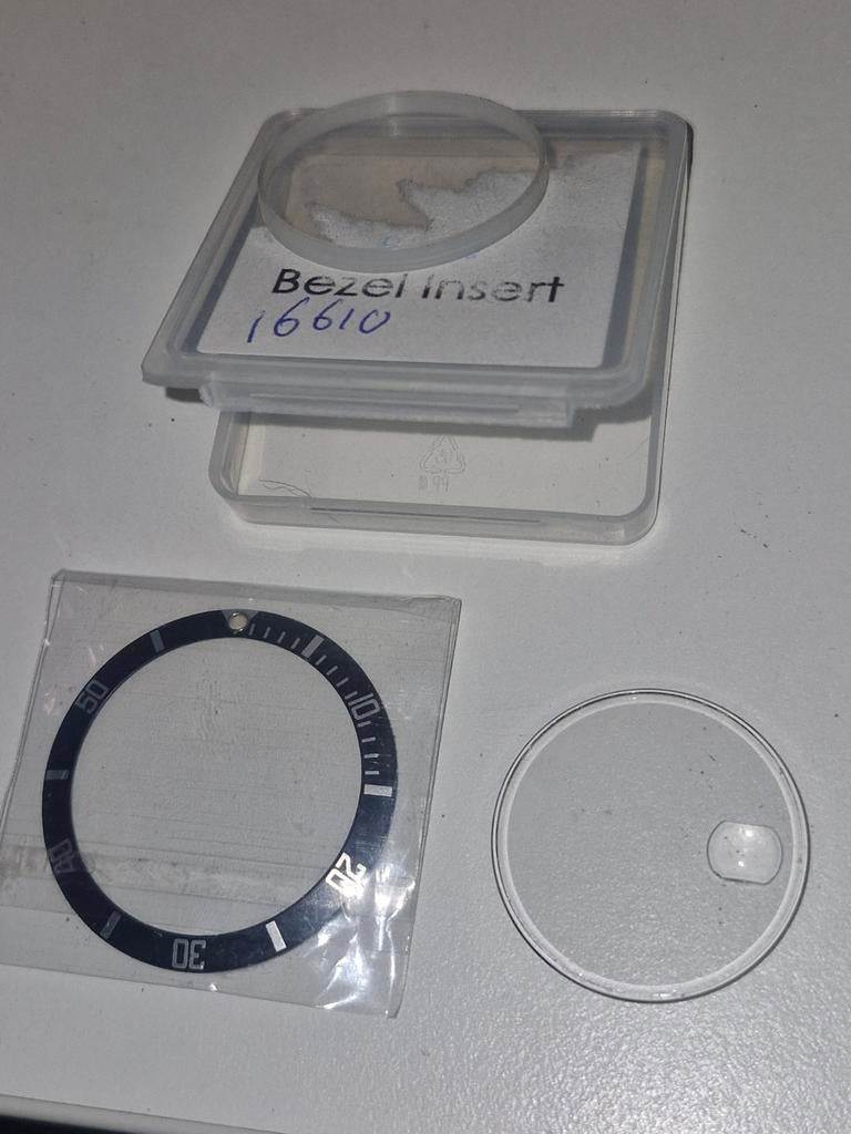 Originele Rolex Submariner Bezel insert 16610 + glas, Ophalen of Verzenden, Gebruikt, Minder dan 50 mm, Overige typen