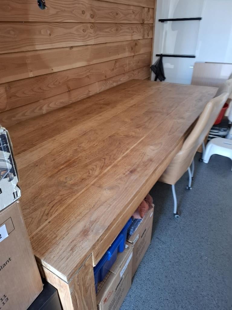 Huiskamer tafel Indonesisch teak en 6 lederen stoelen, Huis en Inrichting, Tafels | Eettafels, Ophalen, Gebruikt, 100 tot 150 cm