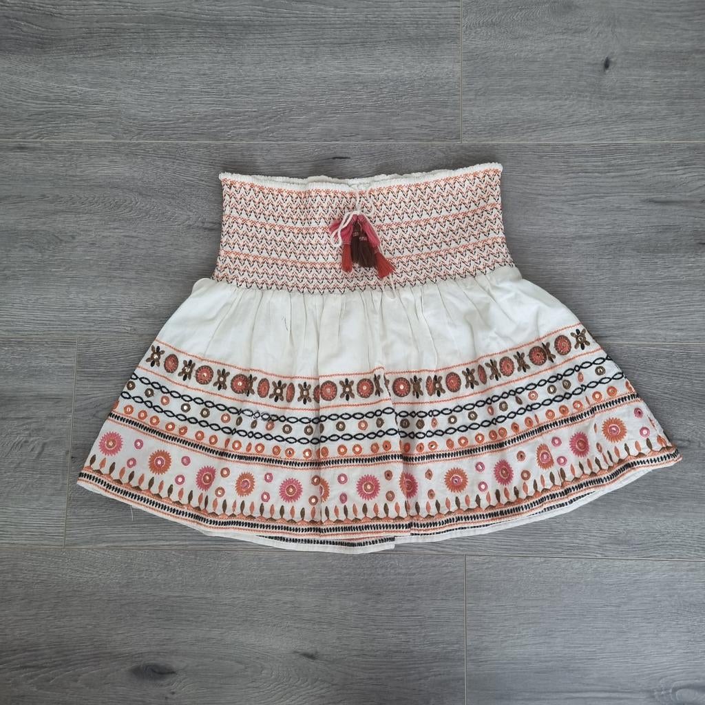 Cotton Club Boho Mini Rok | Witte Rok met Borduursel & Kwast, Kleding | Dames, Rokken, Maat 38/40 (M), Beige, Ophalen of Verzenden