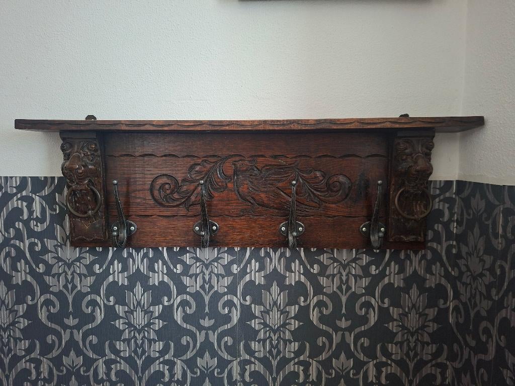 eikenhouten klassieke kapstok, Huis en Inrichting, Woonaccessoires | Kapstokken, Gebruikt, Wandkapstok, Minder dan 100 cm, Hout