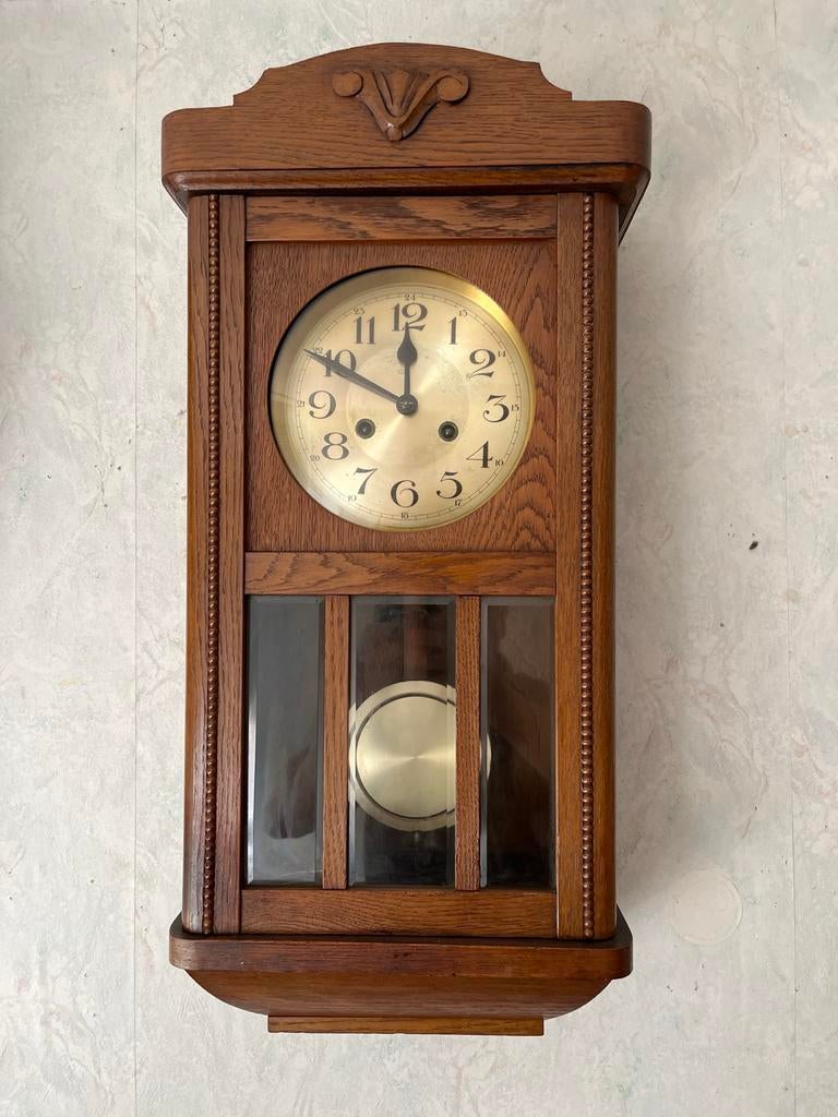 Houten wandklok met slinger, Antiek en Kunst, Antiek | Klokken, Ophalen