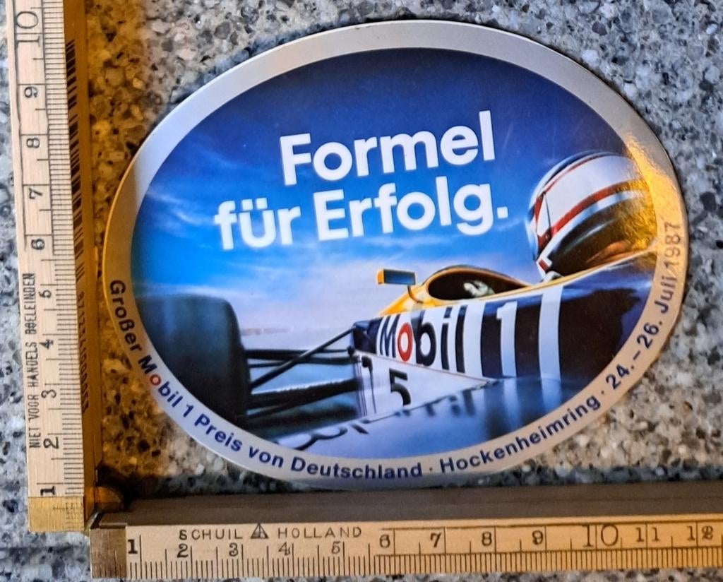 Vintage sticker Mobil 1 Formel für erfolg Formule 1, Verzamelen, Stickers, Zo goed als nieuw, Ophalen of Verzenden