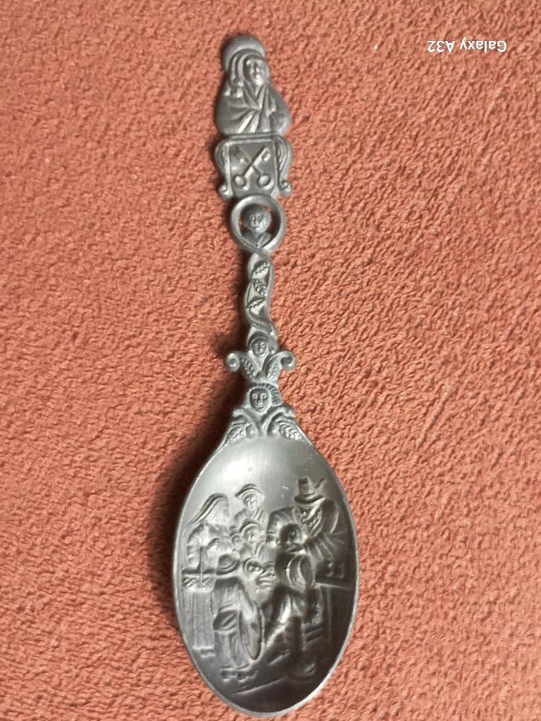 tinnen lepel 18 cm Afbeelding: De Tandmeester van Jan Steen, Antiek en Kunst, Ophalen of Verzenden