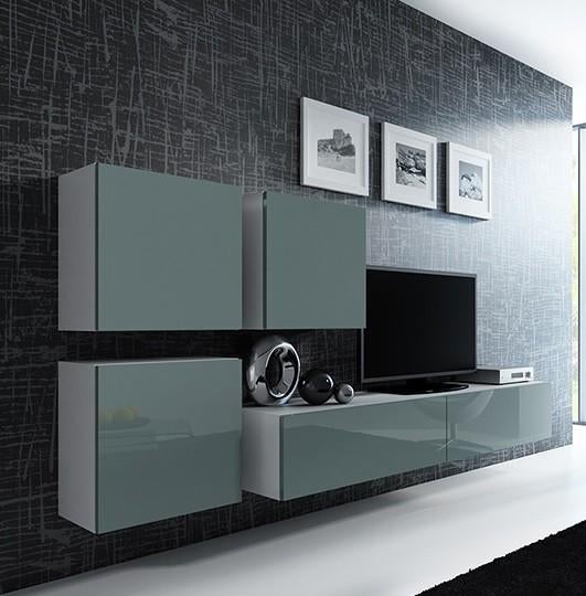 Compleet zwevend tv-wandmeubel Wit/ Hoogglans Grijs NIEUW, 250 tot 300 cm, Met deur(en), Overige materialen, Nieuw