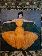 Veloursbehang 'Dame in Geel' - Max Kurzweil (60x60 cm), Ophalen of Verzenden