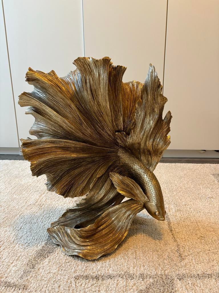 Gouden decoratie vis - Betta vis sculptuur, Huis en Inrichting, Woonaccessoires | Overige, Overige materialen, Ophalen of Verzenden
