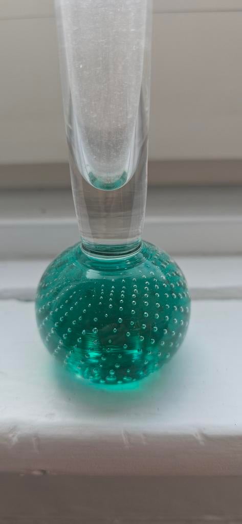 Glazen vaasje met groen turquoise bubbelvoet, Ophalen of Verzenden