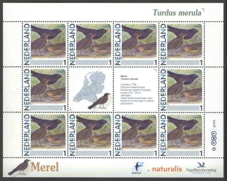 Postzegels Vogels in Nederland: Merel, Postzegels en Munten, Postzegels | Nederland, Postfris, Na 1940, Ophalen of Verzenden