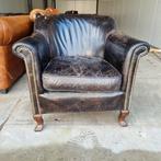 Stoere Chesterfield vintage fauteuil + GRATIS BEZORGING, Gebruikt, Leer, Ophalen of Verzenden, 75 tot 100 cm